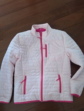Girls Vineyard Vines Light Pink Quilted Jacket with Bright Pink Trim Xl (16)